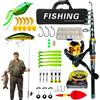 Generic Canna da pesca telescopica e mulinello Combo portatile Set completo con | Canna da pesca telescopica mulinello per padri principianti adulti in acqua salata viaggio campeggio all'aperto