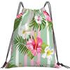 Dusviba Zaino con coulisse a righe con fiori di ibisco tropicale | Borsa da palestra leggera in poliestere resistente all'acqua per sport, viaggi, scuola, yoga, spiaggia, shopping