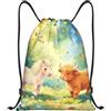 Zelinge Zaino con coulisse, sacca da palestra, Cavallo Mucca Verde, S (14 x | Borsa con coulisse per sport, campeggio, viaggi, danza