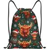 Zelinge Zaino con coulisse, sacca da palestra, Xmas Highland Mucca Verde, M | Borsa a tracolla per sport, nuoto, yoga