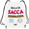 Caribu design Sacca Personalizzata con Testo/Foto/Logo/Immagini per Sport Scuola Palestra Asilo Zaino Personalizzabile (Bianco + Laccetti Neri)