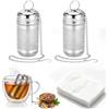 TranRantic 2 Pezzi Infusore Tè Palla da Tè in Acciaio Inox | Colino da Tè con Gancio a Catena Allungato per Teiera Tazze Mug, 100 Bustine Filtro da Tè, Ideale per Infusione di Tè Sfuso