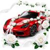 Huanmin Set di decorazioni per auto con rose, fiocchi per auto da sposa (bianco) | Elegante set decorativo per auto da matrimonio con fiori, organza, fiocchi e ventose, cofano decorativo per matrimonio