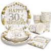 PARTY GO 96 piatti di carta per feste, bicchieri, tovaglioli e stoviglie per feste di compleanno, bianco e oro 30°