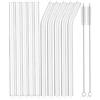 Pmssypl 12 cannucce riutilizzabili in vetro, misura 17,8 x 8 mm, con 5 teste dritte, 5 cannucce curve e 2 pennelli per paglia. Pennelli riutilizzabili in vetro borosilicato, succo, caffè e cocktail