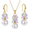 FDEETY Set Gioielli Fiore Cristallo Perla Collana Orecchini Eleganti Accessori Donna Lussuosi Parure Cerimonia