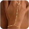 Nymora Bracciale a catena da mano in oro per donna - Alla moda, delicato, bracciale ad anello placcato oro 14K, ipoallergenico per unghie delle dita, semplice ed elegante gioiello da mano, X-Large