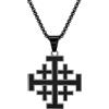 Cupimatch Collana da uomo con croce di Gerusalemme: ciondolo a forma di croce crociata in acciaio inossidabile nero, gioiello religioso cattolico regalo per battesimo