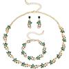 Clearine Set di gioielli da sposa da donna con fiore a foglia, meraviglioso cluster a farfalla marquise di cristalli, collana statement, bracciale a catena, orecchini pendenti, verde smeraldo, tono