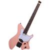 EART GW2TP-SE - Chitarra elettrica senza testa con corpo in mogano tostato, pickup Artones-TSE, estremità arrotondate, tasti jumbo in acciaio inox (rosa)