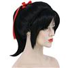 Karlery Parrucca da donna a coda di cavallo nera intrecciata a onde corte con nastro rosso, parrucca per feste anime, cosplay, Halloween