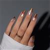 KQueenest Ombre, 30 pezzi marrone Cat Eye Press On Nails Long Coffin with 3D Gold Foglio Design Full Cover Nude Cat Eye Unghie finte con colla, Glitter French Nail per donna