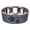 Mainely Personalizzabile ciotola per cani in acciaio inox 450ml S blu metallico- con anello antiscivolo e stabile- per cani di piccola taglia- personalizzata con il nome- Petslino
