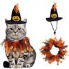 Roontin Confezione da 3 costumi di Halloween per cane, gatto, strega, cappello nero, bandana per cani, bandana triangolare, motivo teschio per animali domestici, cravatta