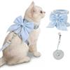 ZOSIGN Pettorina per Gatto con Guinzaglio, Fiocco Blu Pettorina Gatto Antifuga con Guinzaglio, Imbracatura per Gatti Anti-Fuga, Adatto per Passeggiate All'aperto, Per Gatti da 3,5-6 Kg (Blu M)
