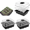 Feiniao Seed Starter Trays, Reusable Seed Starter Tray 12 Holes,with Air Vent Humidity Dome and Drain Hole Base for Seedling, Seed Growing and Seed Starting,7.3 x 5.7 x 4.3 inches (2 PCS-Black)