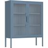 Brigros - Vetrinetta Metallica 2 Ante Con Ripiani Regolabili In Acciaio E Ante In Policarbonato, Credenza Soggiorno Moderna Con Vetrina 80x38x100 Cm In Metallo Colorato (Ceruleo)
