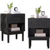 Yeutre Set di 2 Comodini Camera da Letto, Comodino Nero con vano aperto e cassetti in rattan per camera da letto, soggiorno, 40 x 30 x 55 cm