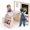 COSTWAY Set 3 in 1 Tavolo e Sedie per Bambini 3+ Anni (Rosa) | Tavolo in Legno con Lavagna Cancellabile, Magnetica, Cavalletto Regolabile, Libreria e Accessori Artistici, per Disegno
