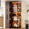 REXO Vetrina 70 × 38 × 160 cm con mensola estraibile, vetrina a doppio vetro, in MDF, multifunzionale, per soggiorno, sala da pranzo, cucina, marrone noce