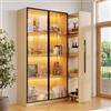 luckdect Mobile multifunzionale 110 x 35 x 160 cm, vetrina con porta vetrata e illuminazione a LED, cassetto laterale scorrevole e rotelle, mobile alto moderno, libreria, mobile da sala da pranzo