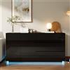 Plcnn Madia Soggiorno Moderna con Luce LED, Credenza Soggiorno con 2 Ante 3 Cassetti, Credenza Cucina 160cm, Mobile Cucina Dispensa, per cucina corridoio soggiorno ingresso, 160x35x76 cm (Nero-05)