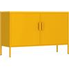 Brigros - Credenza Metallo 2 Ante 100x40x72 Cm Con Ripiano Regolabile E Piedi Regolabili 18 Cm, Mobile Cucina Credenza Moderna Salvaspazio Per Cucina, Soggiorno O Ingresso (Senape)