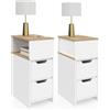 IDMarket - Set di 2 comodini Stretti a 2 cassetti Anouk con nicchia Laterale Reversibile in Bianco e Legno