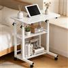 Verdego Scrivania regolabile in altezza, tavolino con ruote, 2 ripiani, tavolo per PC, 40 x 60 x 56-82 cm, salvaspazio, piccola scrivania mobile per computer per casa, ufficio, divano, letto (bianco