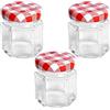 Hongu Vasetto per Conserve a Base Esagonale, Vetro, Trasparente Tappo a Quadri Rosso, 45 ml, 3 Pezzi marmellata Cereali Riso Farina Polvere