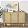 Yvsevnr Credenza in rattan, credenza per soggiorno, buffet, con 3 ante, in legno, credenza, con ripiani regolabili, gambe in legno massello, per cucina, corridoio, 120 x 40 x 82 cm