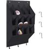 LJEC Organizer per scarpe da appendere, con gancio, porta scarpiera con 12 tasche profonde per armadio, organizer da appendere alla porta per campeggio, armadietto, dormitorio e camper, nero