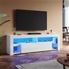 SUNXURY Mobile TV moderno da 160 cm, con ripiani in vetro, 160 x 35 x 50,5 cm, con ante dell'armadio, bianco lucido
