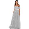 Maya Deluxe Soft Grey Bardot Embellished Maxi Dress Vestito per Damigella donore Donna