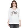 Ulla Popken Longshirt mit Letter Print, A-Line T-Shirt, Bianco, 52/54 IT Donna
