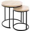 HAKU Set di 2 tavolini in rovere chiaro e nero, MDF e metallo, tavolino rotondo - Dimensioni: A 43/49 x Ø 32/45 cm Stile: Moderno