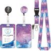 Iirlvior Porta badge con cordino girocollo con porta carte, porta carte con avvolgitori per badge retrattili, Swivel Lobster Clasp, staccabile cordino, porta badge identificativi (Marmo-Viola Blu)
