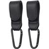 ARWIG Set da 2 ganci universali in pelle per passeggino, per borse, passeggini, rimorchi, deambulatori, sedie a rotelle, rimorchi per bici (Nero)