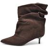 IF Stivaletti Donna Slouchy con Tacco Kitten,Gambale Arricciato, Effetto Scamosciato, Tronchetti Eleganti HL227-77 marrone N.37
