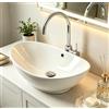 NUESTRA VIDA Lavabo da appoggio ovale in ceramica 58,5 x 38,5 x 19,5 cm bianco - Lavabo con troppopieno e effetto Lotus grazie alla nano-sigillatura per il bagno