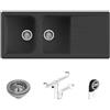 Quareco Prime 116 Lavello da Incasso Granito Nero 116x50 2 Vasche con Gocciolatoio QLP116NE