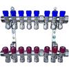 AQUA HEATING Set Collettore Acqua Riscaldamento PEX 1" x 16 mm Distributore D'Acqua In Ottone Nichelato Con Mini Valvole Integrate Fascio Distributore Blu 8 Circuiti Rosso 8 Circuiti H2541B8R8