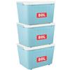 Cetomo 80L*3 Scatole di Stoccaggio con Coperchi, Contenitori in Plastica con Ruote, Clip On, Impilabili, Incastonabili, Organizzatore a Righe per Casa Ufficio, Blu, 80L-3 Pezzi