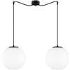 Sotto Luce Tsuki - Lampada a sospensione sferica a 2 luci, vetro opalo/nero, 1,5 m, cavo in tessuto nero, rosetta da soffitto nera, 2 x E27, ø 30 cm