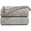 Longhui bedding Coperta lavorata a maglia per divano, morbida, accogliente, lavabile in lavatrice, 100% cotone, pesante 1,7 kg, borsa per la biancheria inclusa, grigio e bianco