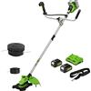 Greenworks Tagliabordi e Decespugliatore 48V(2×24V) 38cm, Testa del Tagliabordi con 2 Batterie 4 Ah e Caricatore