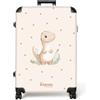 NoBoringSuitcases.com NoBoringSuitcases© Valigia Grande Bambini Bagaglio Da Stiva Trolley Viaggio | 77x51.5x28 cm - Rigido Leggero 4 Ruote Valigie Bimbo Enorme XL Suitcase Beige - Dino - Pois - Sfondo