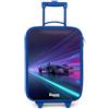 NoBoringSuitcases.com NoBoringSuitcases© Valigia Blu Per Bambini Compatto Bagaglio Ultraleggero | 48x31x19 cm - Trolley A Mano Rigidi LED Ruote Da Viaggio - Ragazzo - Fasci di luce - Neon - Auto corsa
