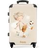 NoBoringSuitcases.com NoBoringSuitcases© Valigia Media Bambini Trolley Medio Da Viaggio Rigido | 67x43x25 cm - Leggero 4 Ruote Valigie Per Bimbo Bambino Ragazzi M Ragazzo - Calcio - Colori beige