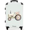 NoBoringSuitcases.com NoBoringSuitcases© Valigia Media Bambini Trolley Medio Da Viaggio Rigido | 67x43x25 cm - Leggero 4 Ruote Valigie Per Bimbo Bambino Ragazzi M Beige - Trattore vintage - Colori verde pastello